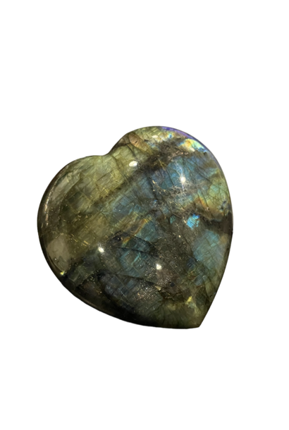 Hand Carved Labradorite Stone Heart - Approx 8-9cm - Each heart is individual and will vary from this image.