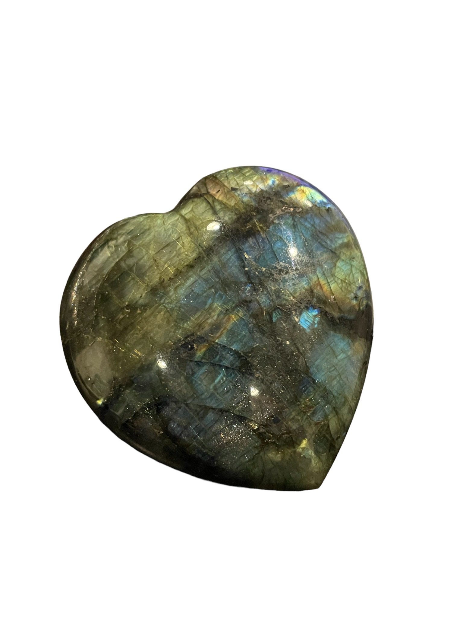 Hand Carved Labradorite Stone Heart - Approx 8-9cm - Each heart is individual and will vary from this image.-1