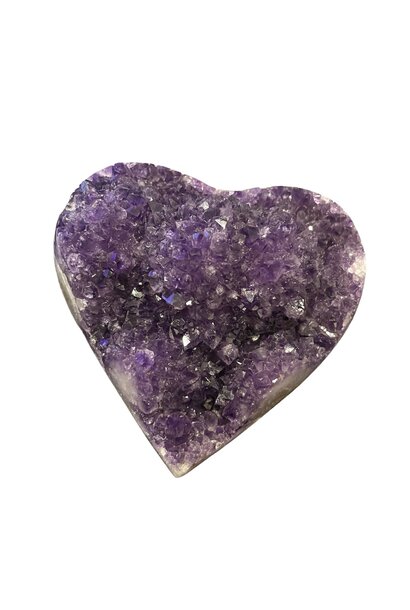 Hand Carved Amethyst Heart - Rare Amethyst Flowers - W11cm