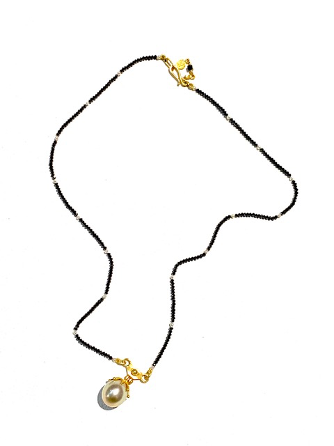 Lisa Black Jewellery - Pearl Empress Necklace - Black Diamond Grade AAA Australian South Sea Pearl Pendant on Fine Black Diamond Strand with Seed Pearl and 22ct  Gold Detailing-1
