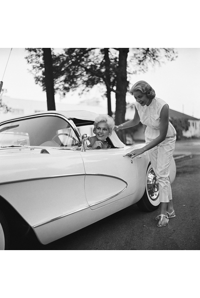 Sid Avery - Kim Novak in her new Corvette 1956 - Black and white photograph - 11x14" - Black timber frame with non-reflective glass