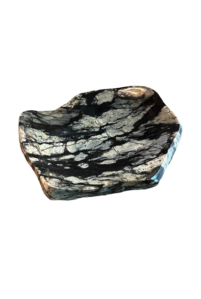 Tasmanian Black Magnetite & Jade Stripe Bowl - 34 x 31 x 8.5cm