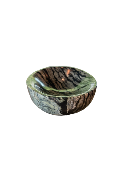 Tasmanian Jade & Black Magnetite Hand Carved Round Bowl - 13.5D x 6.5H cm