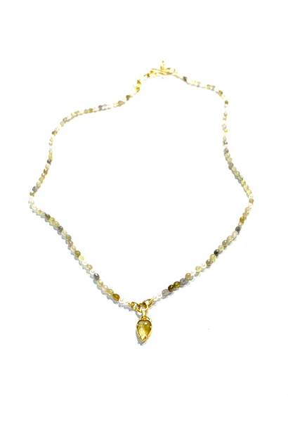 Lisa Black Jewellery - Diamond Empress Necklace - Yellow Pear Shaped Diamond on Multi Coloured Diamond Strand - 22ct Gold - Handmade in Australia