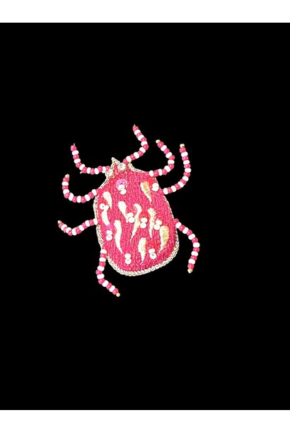 Hand Beaded Embroidered Brooch - Pink Beetle
