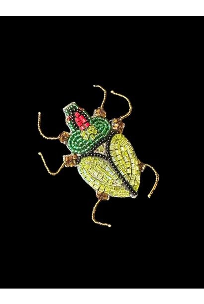 Hand Beaded Embroidered Brooch -  Yellow Beetle