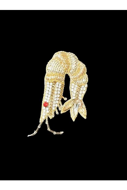 Hand Beaded Embroidered Brooch - Gold Prawn