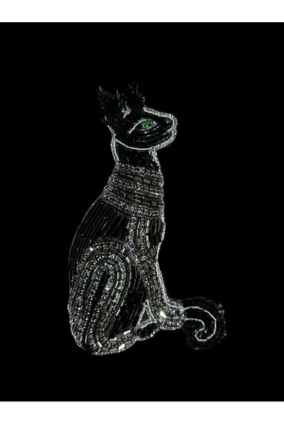 Hand Beaded Embroidered Brooch - Black Sphinx Large