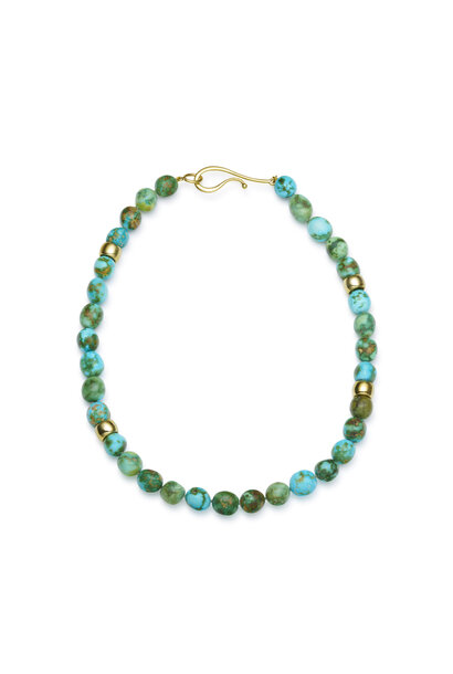 Jorge Adeler - Sonoran Turquoise Bead Necklace with 18ct Gold - Handmade in USA