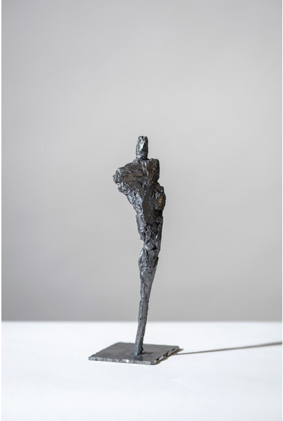 Thomas Bucich - Figure Study 2, 2023 - Carbonised plaster and steel - 20.5x6.5x7.5cm