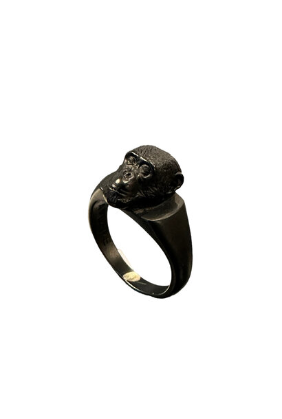 Lisa Roet - Sterling Silver Gorilla Head Pope Ring - Black Chrome Plated