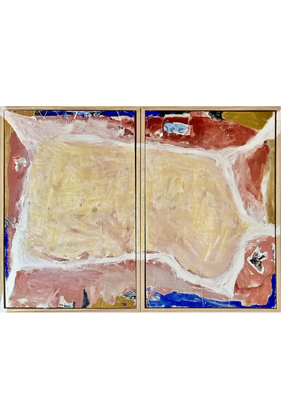 Harold David - He Never Comes When He Promises, 2023 - Mixed media on canvas - 78x104cm framed (diptych) - Pine box frame with painted details