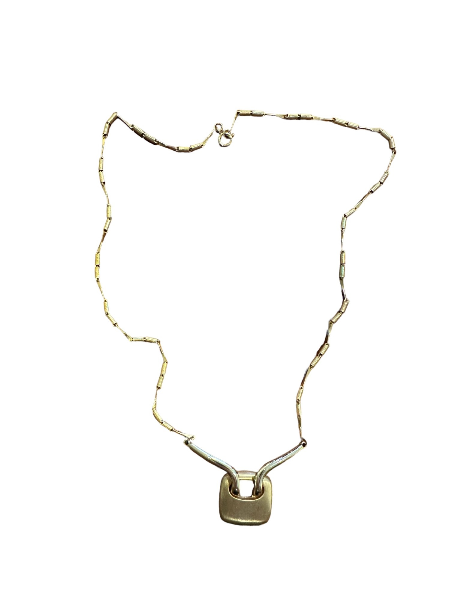Vintage Gold Tone Necklace with Square Pendant - L50cm-1