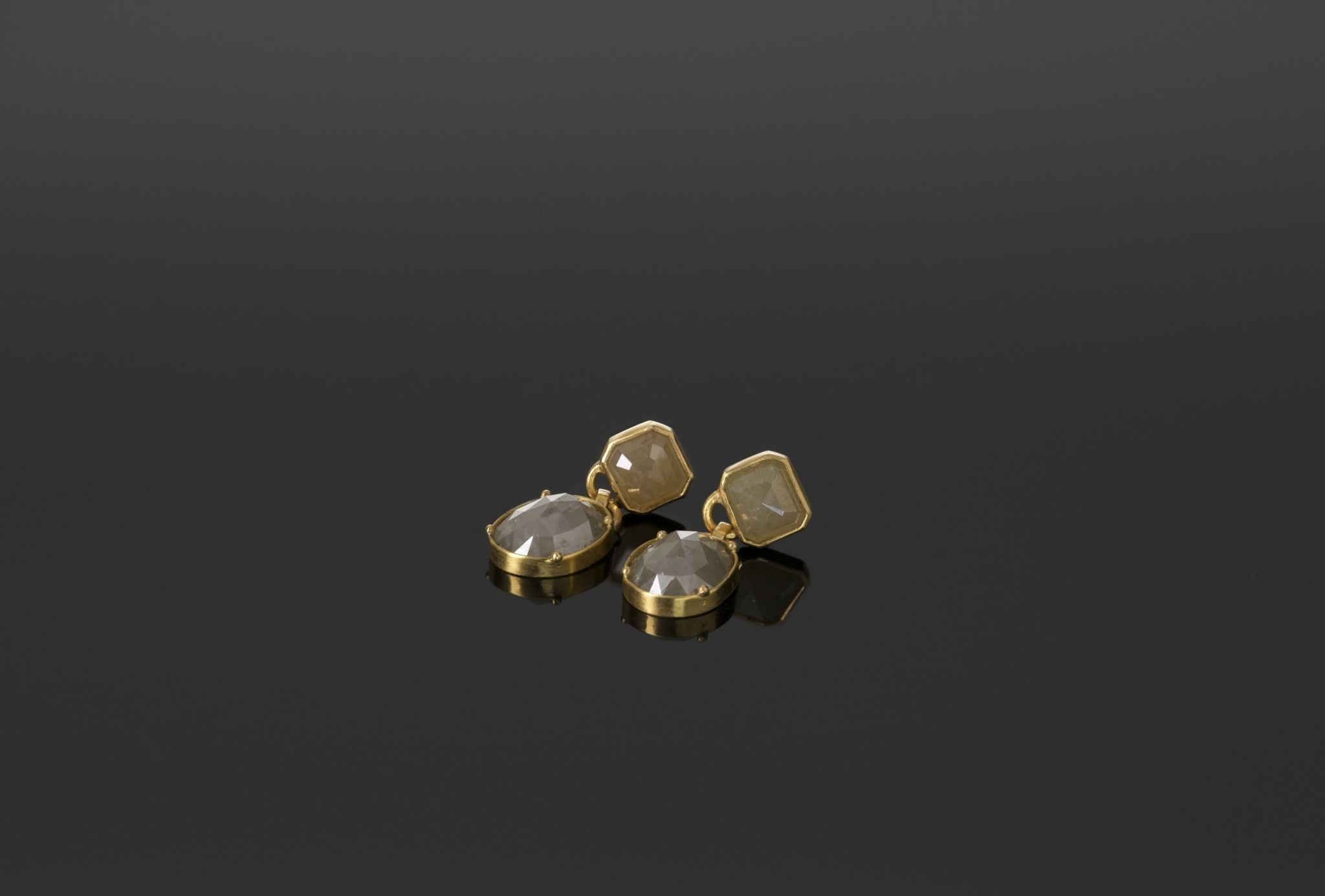 Lisa Black Jewellery - Oval Rose Cut Raw Diamond Earrings with 22ct Gold - Handmade in Australia-2