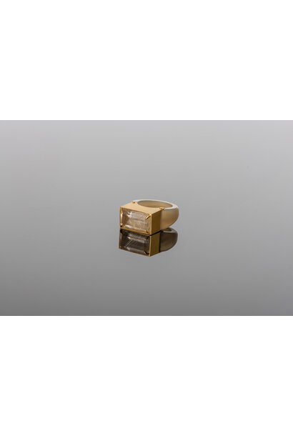 Lisa Black Jewellery - Emerald Cut Rutilated Quartz Set in 22k Gold Box Bezel and Old Translucent Horn - Handmade in Australia