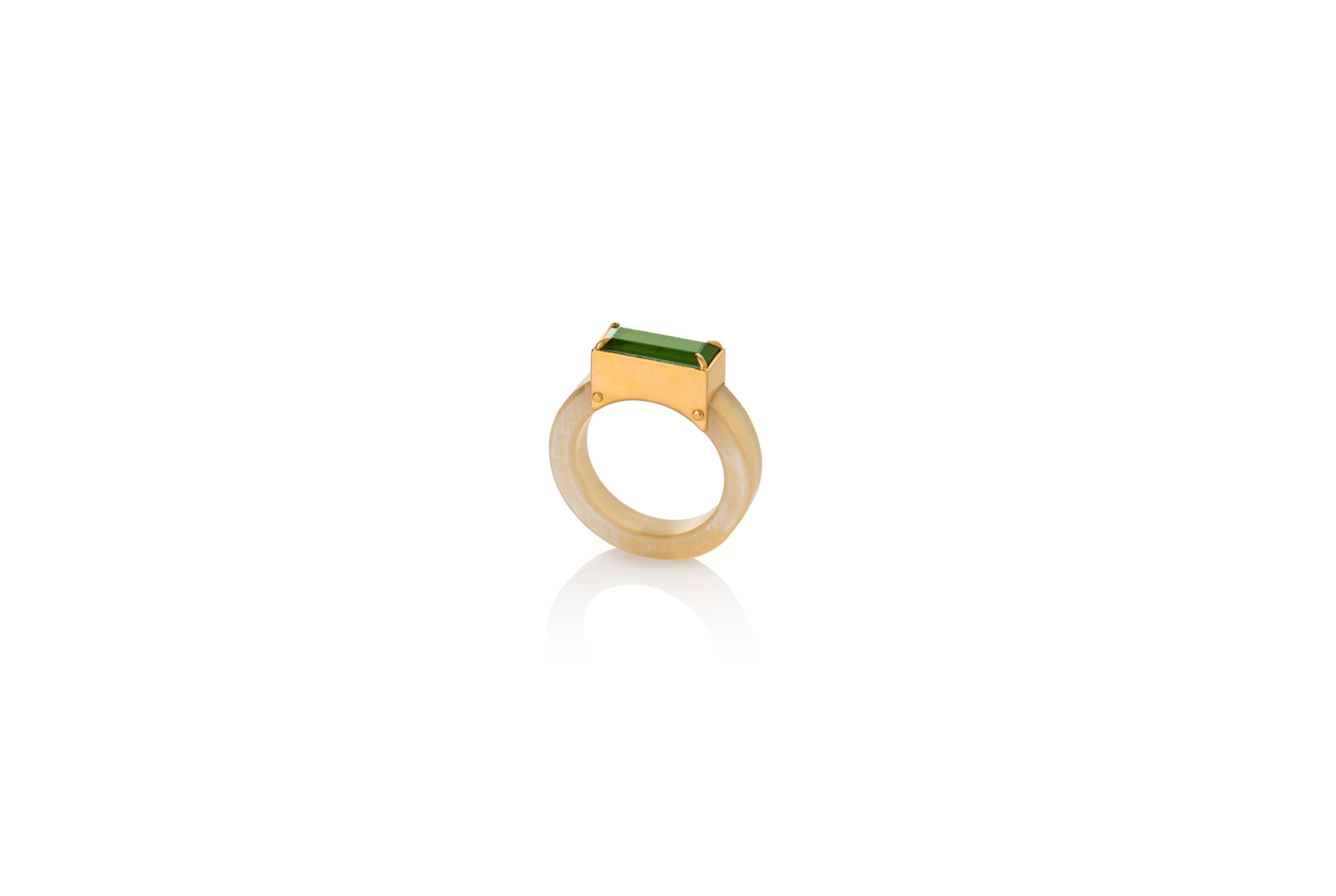 Lisa Black Jewellery - Green Tourmaline Ring in Translucent Blue Horn - 22ct Gold - Handmade in Australia. Size "L"-2