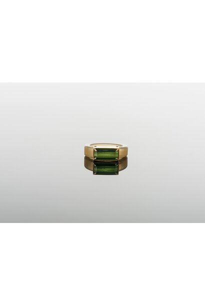 Lisa Black Jewellery - Green Tourmaline Ring in Translucent Blue Horn - 22ct Gold - Handmade in Australia. Size "L"