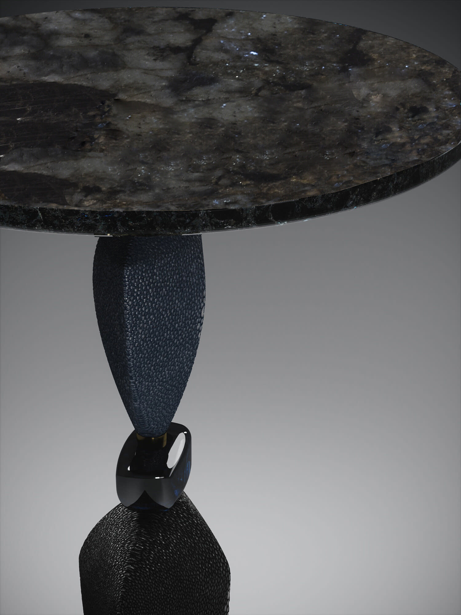 Kifu Paris - Cosmo Sky Side Table - Smokey black quartz, blue shagreen, blue penshell, coal black shagreen-6