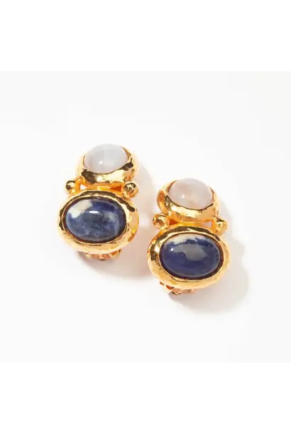 Philippe Ferrandis - Gems Short Earrings / Clip on - Sodalite and Chalcedony - Paris