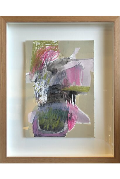 Sharon Collyer - She stole my heart, 2023 - Mixed media on watercolour paper - 44x36cm framed - Oak shadow box frame