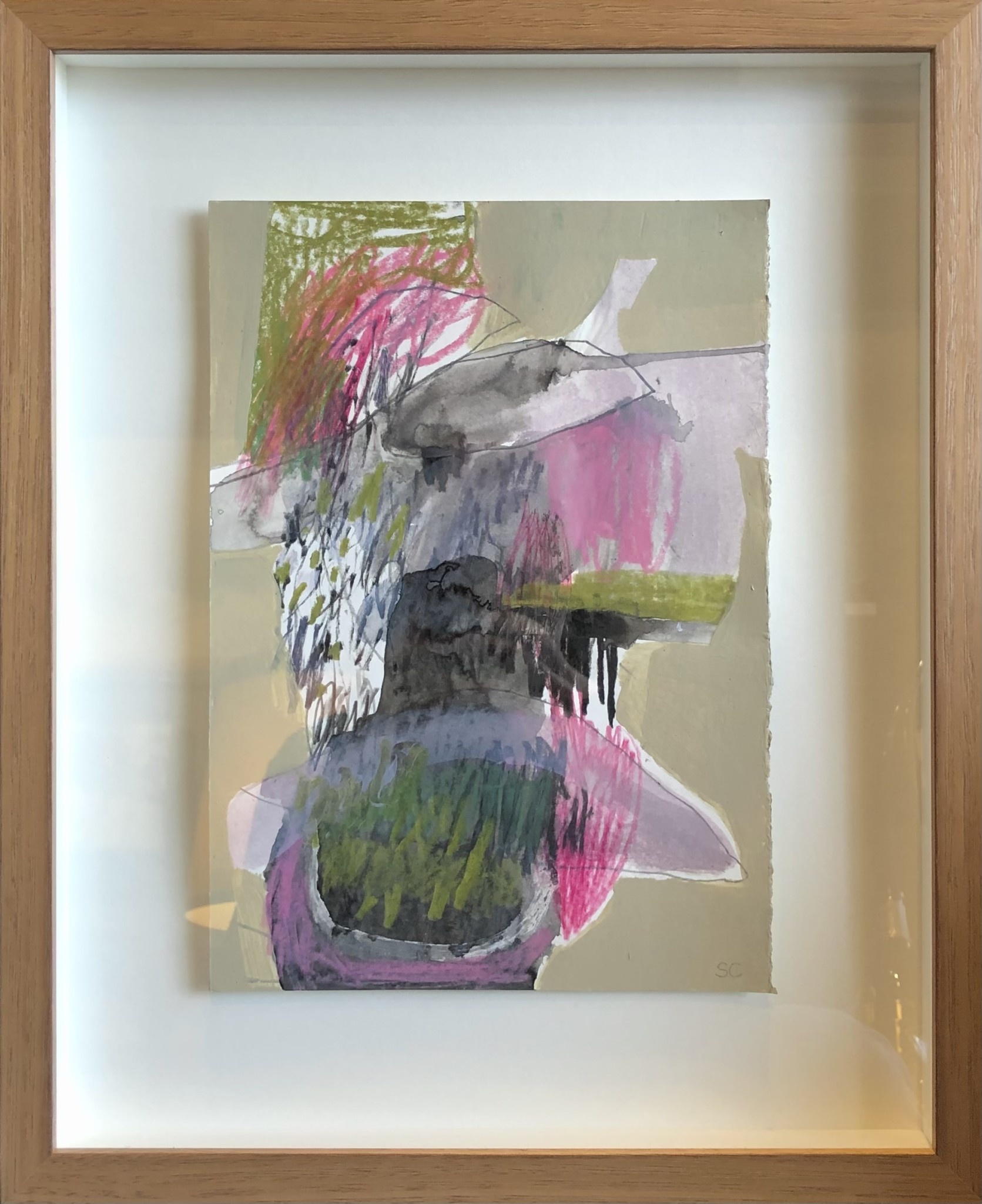 Sharon Collyer - She stole my heart, 2023 - Mixed media on watercolour paper - 44x36cm framed - Oak shadow box frame-1
