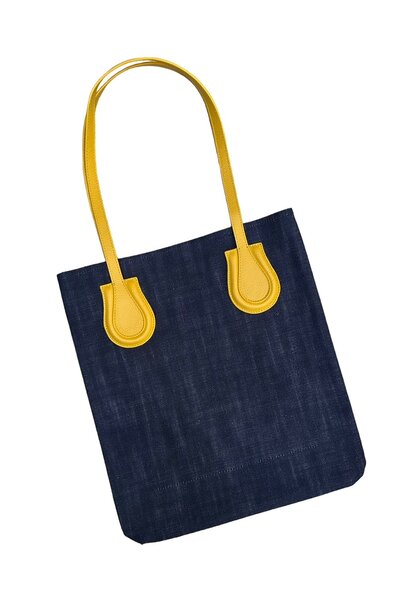 Koff Denim Tote with Leather Handle - Yellow -  H36 x 32cm - USA
