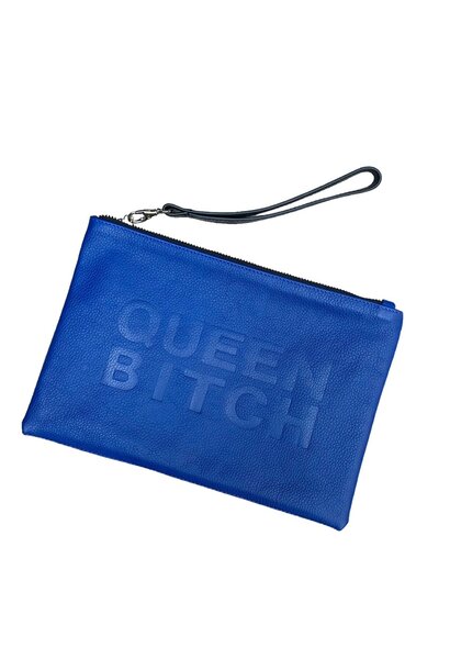 Koff Leather Clutch - QUEEN BITCH - Blue - H18 x 27cm - USA