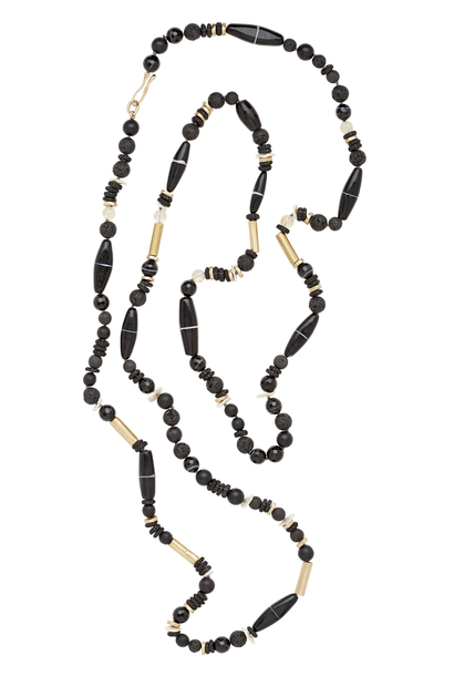 Julie Cohn Ebony Necklace - Hand Formed Bronze Beads with Agate, Lava, Pearl, Bone and Vintage Nineteenth Century African Glass Beads - Handcrafted in the USA