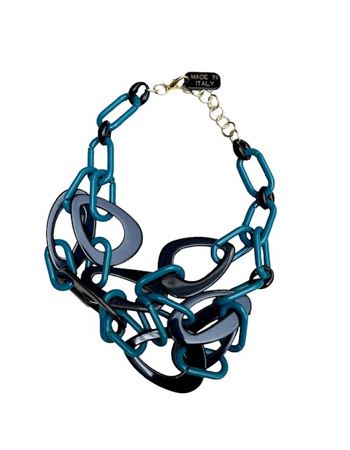 Teal & Black Resin Necklace L50cm - Italy-1