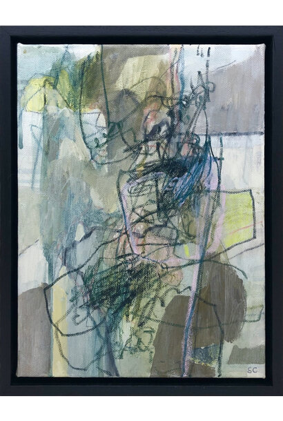 Sharon Collyer - The Splendid Green 1, 2022 - Mixed media on canvas - 31x23cm (34x26cm framed) - Tasmanian oak frame with black stain