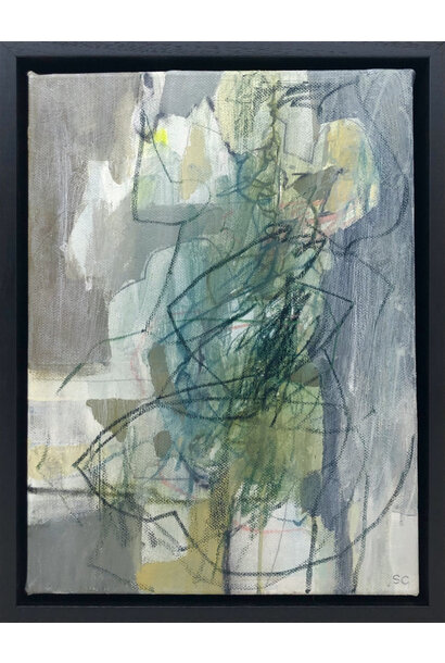 Sharon Collyer - The Splendid Green 2, 2022 - Mixed media on canvas - 31x23cm (34x26cm framed) - Tasmanian oak frame with black stain