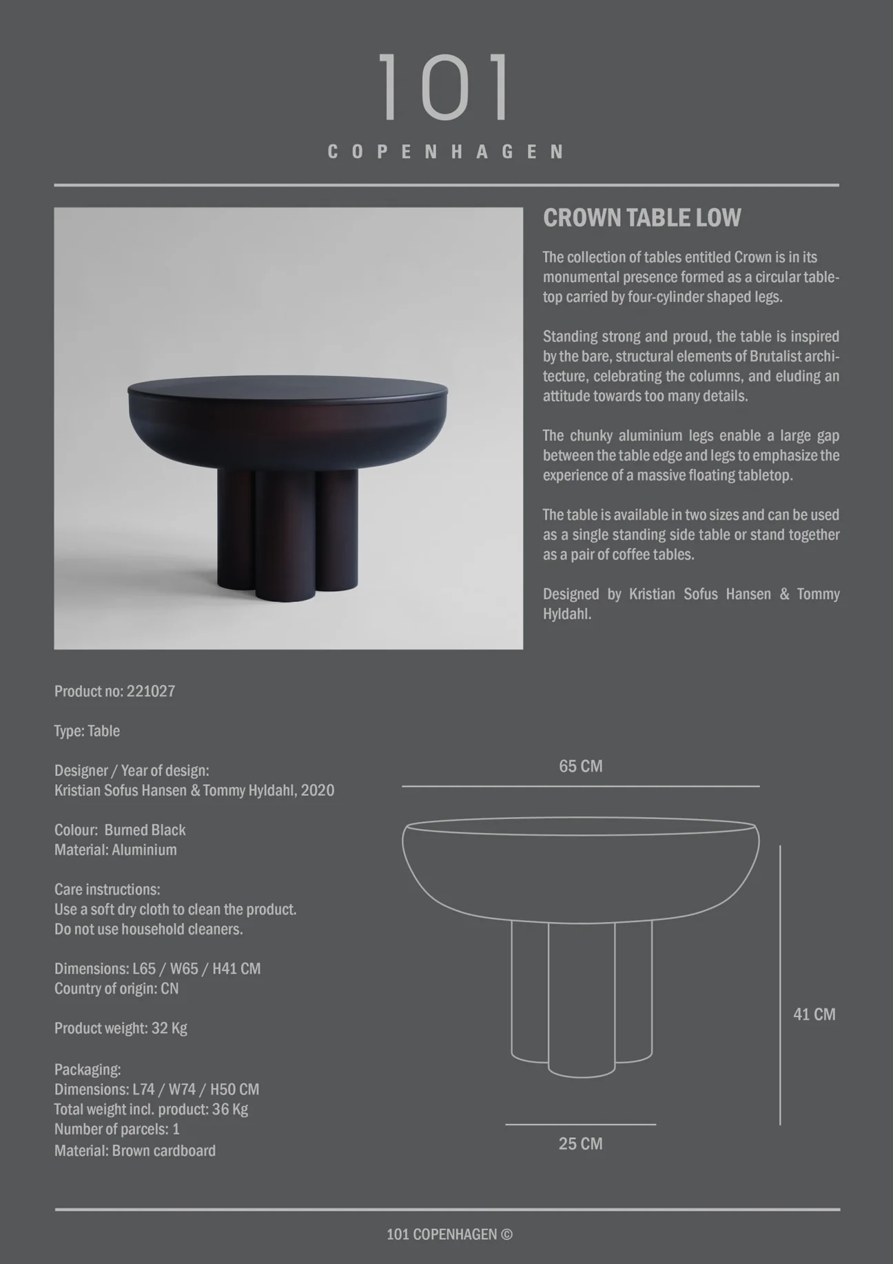 101 Copenhagen - Crown Table Low - Burned Black - L41xW65xH41cm-4