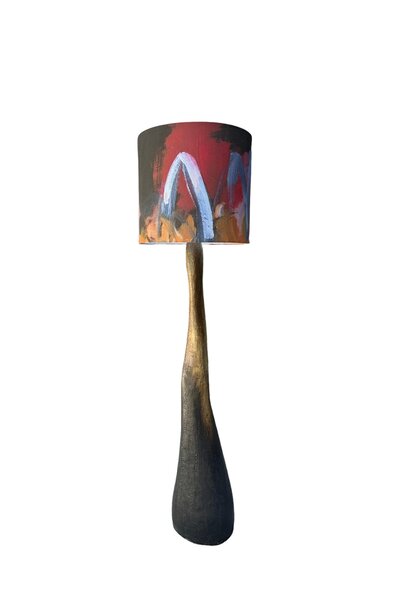 Michael Jones - Brown Ceramic Floor Lamp with Hand Painted Shade - Handmade in Tamborine Mountain - Australia