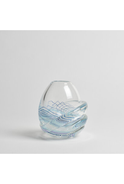 Alexandra Kidd Atelier - Mirabella Bud Vase - Polished Glass Clear with Iron Blue, Teal and White Canework , Silver Dust - Handcrafted in Australia