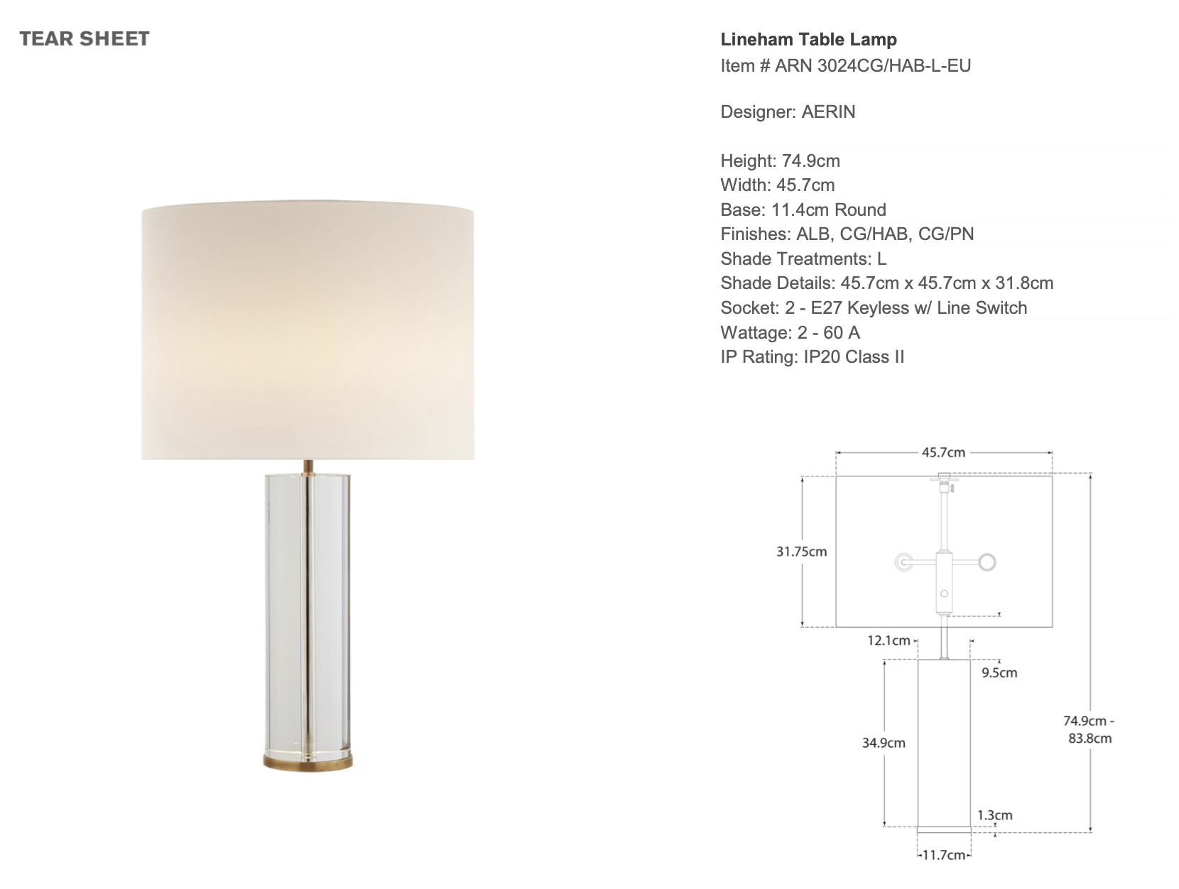 AERIN Lineham Table Lamp in Crystal and Hand Rubbed Antique