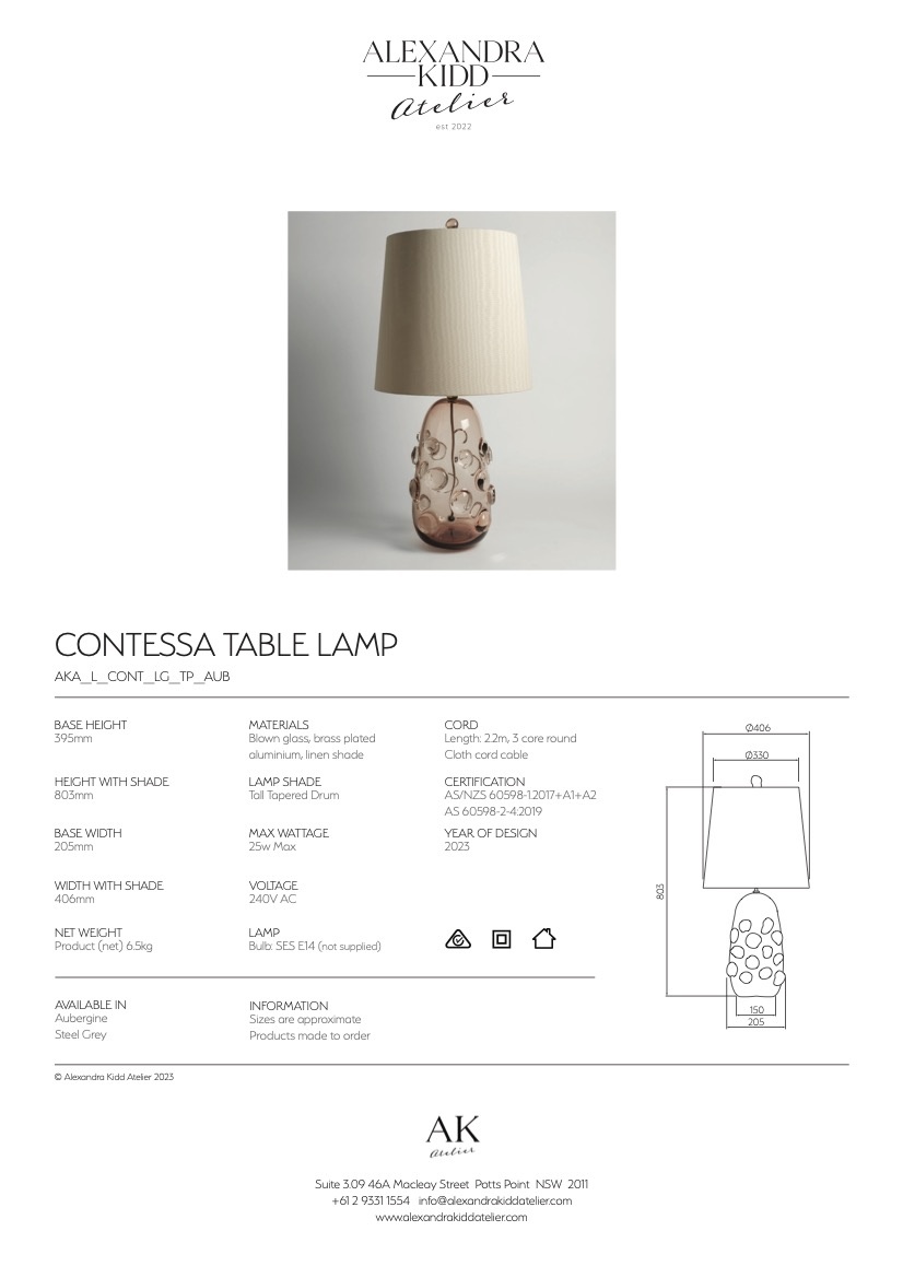 Alexandra Kidd Atelier - Contessa Table Lamp - Aubergine - Handcrafted in Australia-9
