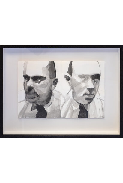 James King - Two Sides of a Man, 2021 - Ink on paper - 23x33.5cm (37.5x47.5cm framed)- Black timber shadow box frame