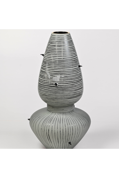 Waylande Gregory - Trumpet Vase XL - Black Lines Seafoam - H47 D27cm