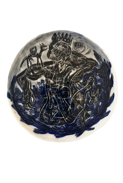 SOLD - Paul O'Connor - True Blue Plate, 2024 - Glazed porcelain - 17x17x1cm