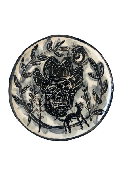 SOLD - Paul O'Connor - Skull Plate, 2024 - Glazed porcelain - 17x17x1cm