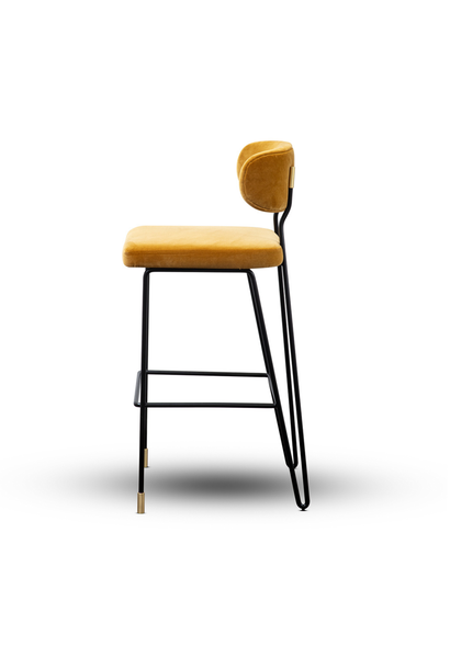 Apollo Bar Stool - Black Lacquered Iron Structured and Brushed Brass Detail - Portugal