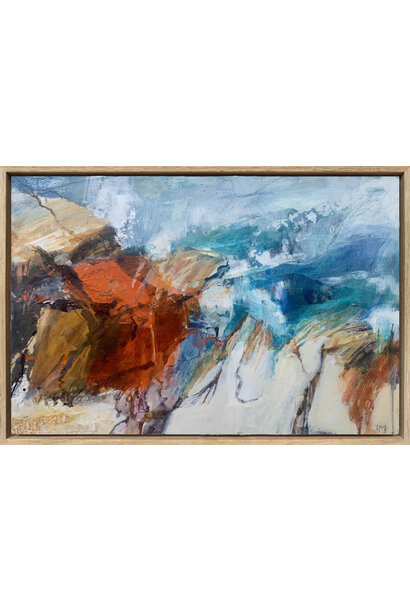 Debbie Mackinnon - Tumble Through Beauty 1, 2022 - Acrylic and mixed media on panel - 43x63cm framed - Tasmanian oak box frame