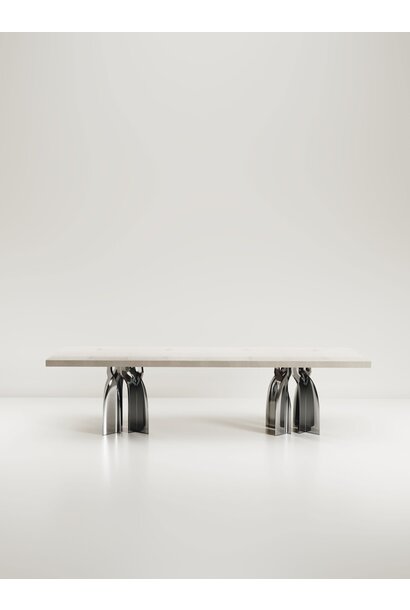 Kifu Paris - Chital Dining Table - Antique Natural Shagreen Polished Stainless Steel legs