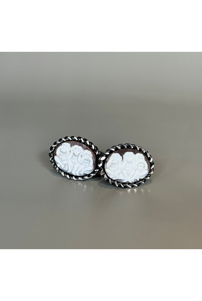 AMEDEO -  Wise Monkeys Cufflinks - 18mm Sardonyx Shell Cameos  with Sterling Silver Black Rhodium - Handmade in Italy