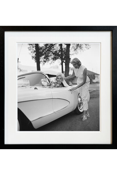 Sid Avery - Kim Novak in her new Corvette 1956 - Black and white photograph - 11x14" - Black timber frame with non-reflective glass