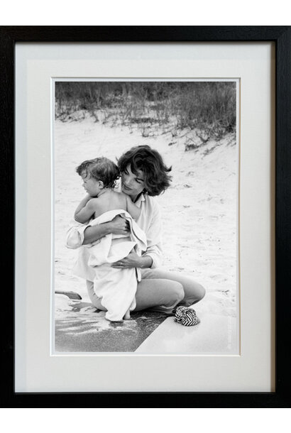 Mark Shaw - Jackie on the Beach with Caroline, 1959 - 52.5x41cm framed - Black framed with non-reflective glass