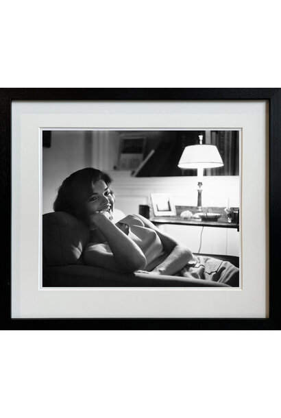 Mark Shaw - Jackie Relaxing by Lamp - 40.5x47cm framed - Black frame with non-reflective glass