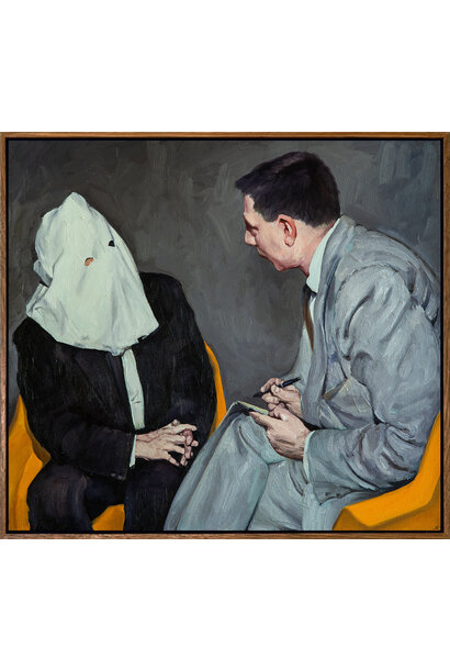 James King - The interview, 2024 - Oil on canvas - 52x65cm framed
