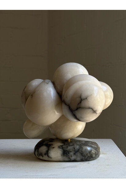 Carol Crawford - Aviv, 2023 - Italian Bardiglio alabaster on carved Bardiglio alabaster base with brass turning pin - 23x18x14cm