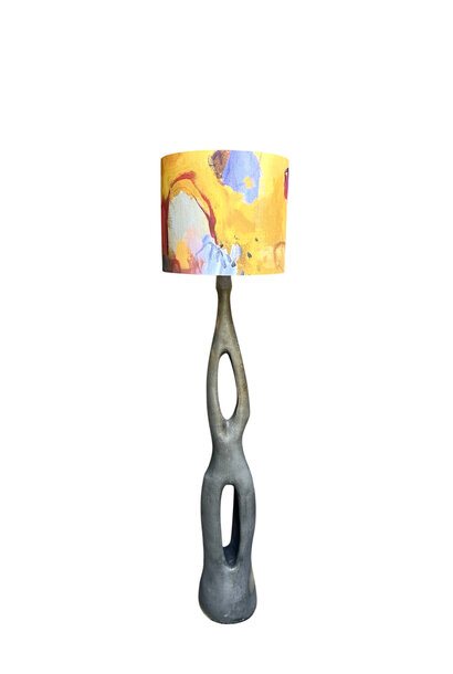 Michael Jones  - Textured Ceramic Floor Lamp with Hand Painted Shade - Handmade in Tamborine Mountain - Australia